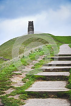 Glastonbury Tor in Somerst Uk Historical site and landmark in england and believed to be burial site of King Arthur