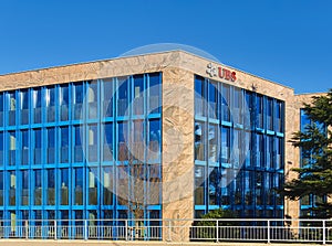 Office building bearing the sign of the UBS company in Glattbrugg, Switzerland