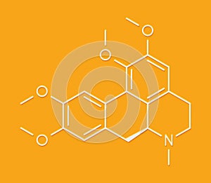 Glaucine alkaloid molecule. Found in yellow hornpoppy Glaucium flavum and a number of other plants. Skeletal formula.