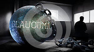 Glaucoma - a metaphorical view of exhausting human struggle with glaucoma. Taxing and strenuous fight against a heavy we