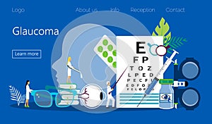 Glaucoma treatment concept vector. Medical ophthalmologist eyesight check up with tiny people character. It can e used