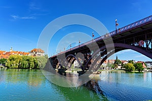 Glavni old most in Maribor with a beautiful view of the old town end lent district summer day