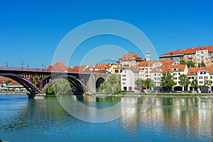 Glavni old most in Maribor with a beautiful view of the old town end lent district summer day