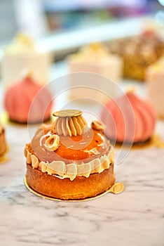 Glaze Belgian chocolate mousse in mirror glaze