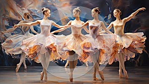 Glaze painting: A graceful, ballet-inspired scene, capturing the fluid movement and poise of dancers in motion, all painted in the