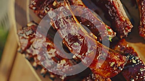 Glazed Barbecued Ribs Served on Ornate Plate