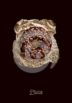 Glazed Chocolate Donuts on black background