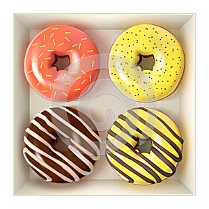 Glazed colored donuts set in the box 3D