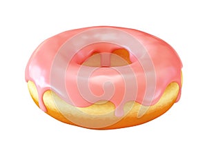 Glazed donut or doughnut with pink frosting 3d rendering