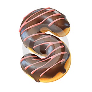 Glazed donut font 3d rendering letter S