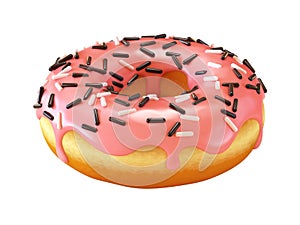 Glazed donut, pink frosting doughnut and sprinkles 3d rendering photo