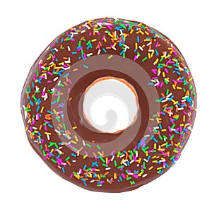 Glazed donut with sprinkles on a white background front view