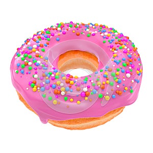 Glazed donut with sprinkles on a white background front view