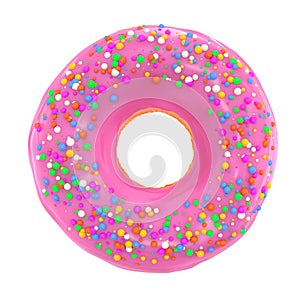 Glazed donut with sprinkles on a white background front view