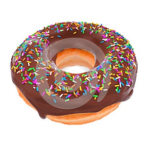 Glazed donut with sprinkles on a white background front view