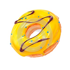 Glazed donut with sprinkles on a white background rotated in three quarters