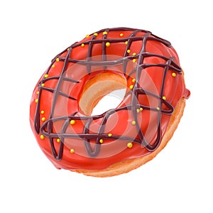 Glazed donut with sprinkles on a white background rotated in three quarters