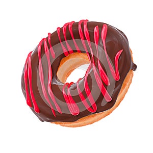 Glazed donut with sprinkles on a white background rotated in three quarters