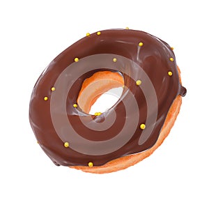 Glazed donut with sprinkles on a white background rotated in three quarters