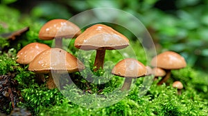 Glazed mushrooms, moss carpet, enchanted forst setting, cinematic tone.