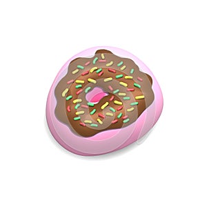 Glazed Pink Donut 3d rendered realistic design set of elements. Sweet food, donuts with sprinkle