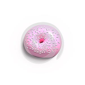 Glazed Pink Donut 3d rendered realistic design set of elements. Sweet food, donuts with sprinkle