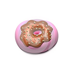 Glazed Pink Donut 3d rendered realistic design set of elements. Sweet food, donuts with sprinkle