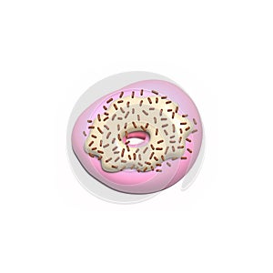 Glazed Pink Donut 3d rendered realistic design set of elements. Sweet food, donuts with sprinkle