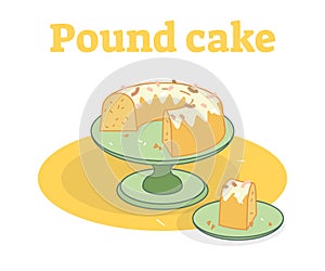 Glazed Pound cake on a plate vector illustration photo