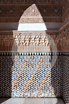 Glazed tiles, azulejos, plasterwork, Alhambra palace in Granada, Spain