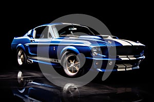 Gleaming Blue Retro Ford Mustang Shelby Showcased in a Studio Setting