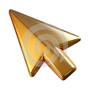 Golden 3 D computer mouse cursor arrow pointer on white background image