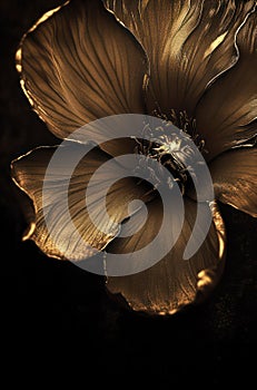 Gleaming Metallic Flower on a Dark Background, Elegant Floral Photography