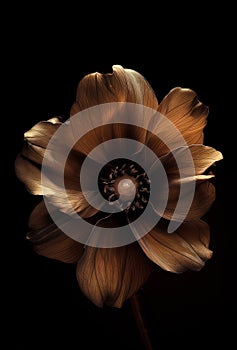 Gleaming Metallic Flower on a Dark Background, Elegant Floral Photography