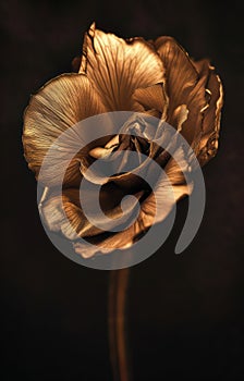 Gleaming Metallic Flower on a Dark Background, Elegant Floral Photography