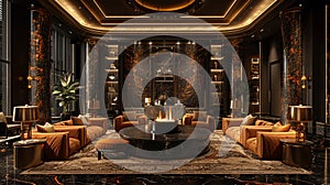 Gleaming Onyx Column in an Art Deco Lounge The dark podium blends with the opulence of the setting