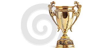 gleaming photo of a golden cup trophy isolated on white