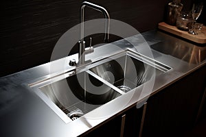 Gleaming Stainless shiny kitchen sink. Generate ai