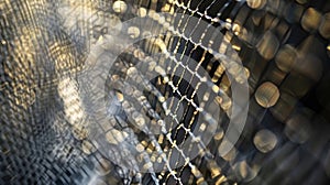 The gleaming surface of the mesh reflecting light and creating a mesmerizing gridlike pattern
