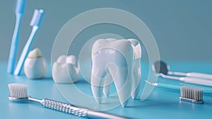 A Gleaming Tooth with Dental Tools.AI generated image