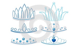 Gleamy Princess Crowns or Diadems with Precious Stones Vector Set photo