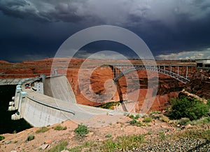 Glen Canyon Dam And Glen Canyon Dam Bridge Spanning The Colorado River