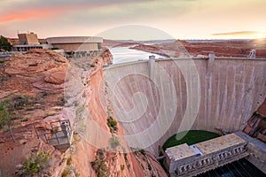 The Glen Canyon Dam with Lake Powell near Page, Arizona