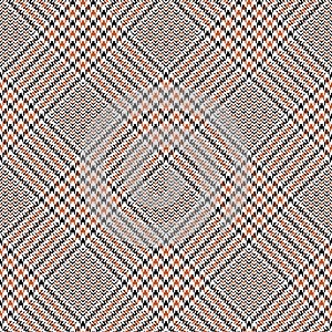 Glen check diagonal pattern. Traditional seamless hounds tooth tweed check plaid in brown, orange, and white.