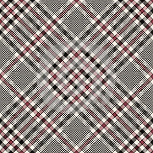 Glen check plaid pattern in black, red, white. Seamless hounds tooth vector tweed background art graphic for jacket, skirt.