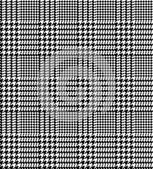 Glen check plaid pattern in black and white. Seamless hounds tooth vector tweed monochrome background for jacket, skirt, coat.