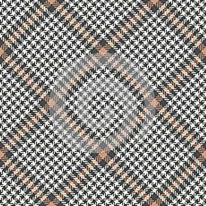 Glen check plaid pattern in grey and beige. Seamless herringbone textured vector tweed background for jacket, skirt, dress.