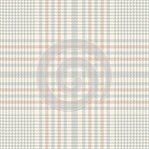 Glen check plaid pattern in grey and pink. Seamless hounds tooth vector tartan plaid background art for jacket, skirt, trousers.