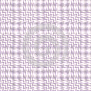 Glen check plaid pattern in pastel purple and off white. Seamless hounds tooth vector tweed lilac background for jacket, skirt.