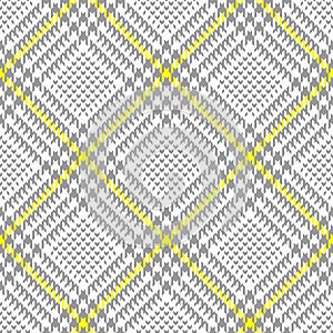 Glen check seamless texture in grey, yellow, white. Light tweed tartan plaid hounds tooth graphic vector for jacket, coat, skirt.